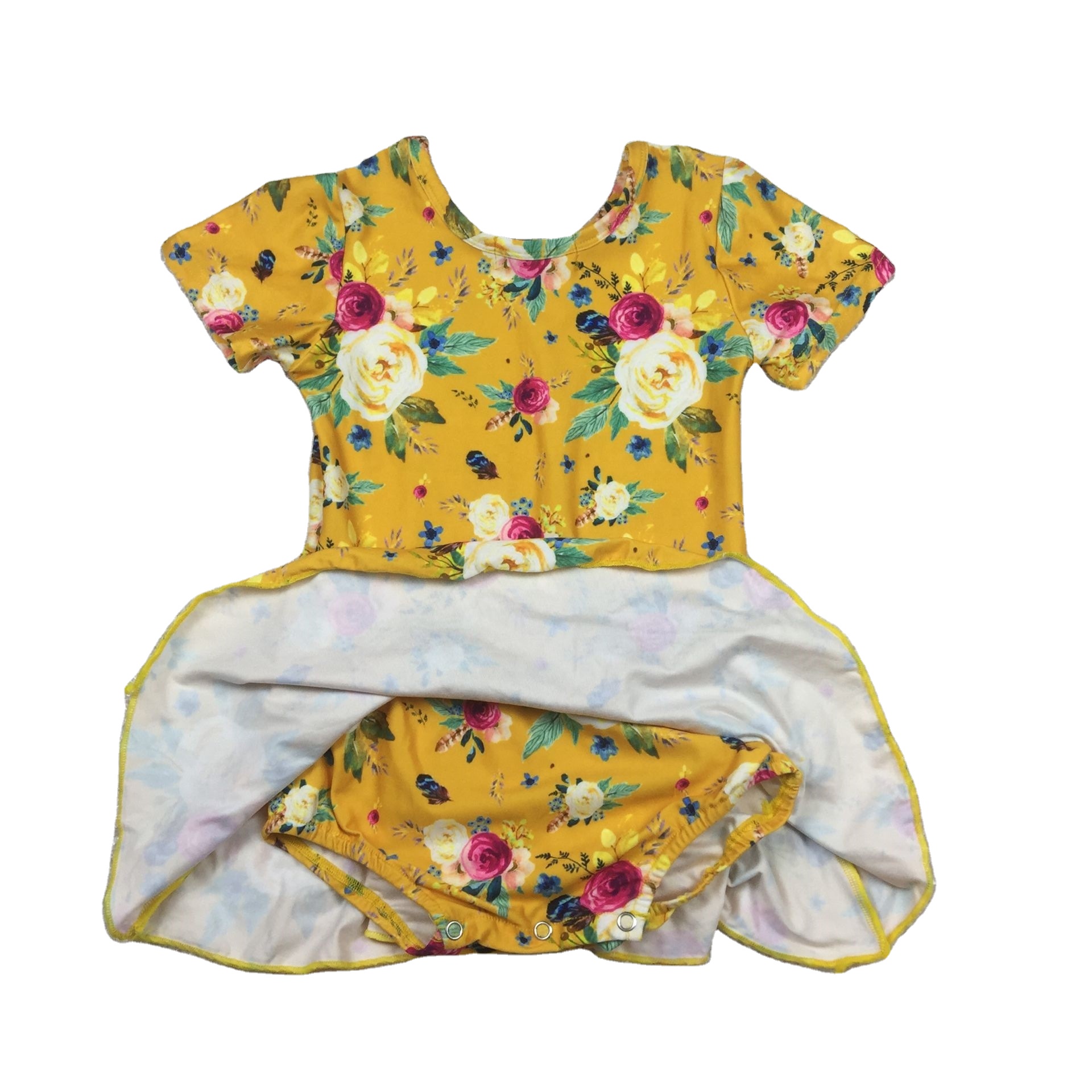 Liangzhe OEM желтый винтажный цветочный принт для малышей балетное трико юбка балетное трико для девочек с застежкой