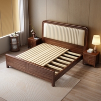 Nouveau lit plateforme de style canapé en bois massif de noyer de style chinois, avec rangement, taille Queen/King, écologique, assemblable, pour chambre principale
