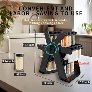 Hot Sale Multifunctional Rotating Spice Rack With 18 Glass Jars <b>Revolving</b> Bottle Organizer - Seasoning Organize <b>Set</b> for Kitchen - Product Image 3