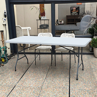 Table pliante de 6 pieds, table à manger pliante en plastique (blanc, PEHD, moule à souffler)