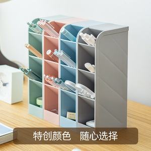 Multifunctional Desktop Storage Box With Four Compartments Slanted Pen Holder Plastic Organizer For Office Desk Use - Product Image 3
