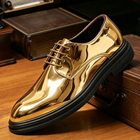 Herren Metallic Gold Lackleder Derby Schuhe Plateau Dicke Sohle Schnürschuhe Formelle Anzugschuhe für Hochzeit Party Club Bühnenshow