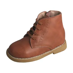 New Design Fashion Children Brown Zip Boot Genuine Leather Factory Kids Boots Mid- High Baby Boys Boots