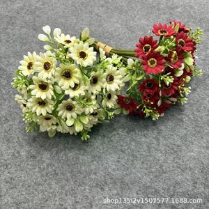 Bouquet de tournesols artificiels Qiye, fleurs en soie blanc laiteux et rouge, accessoires de photographie de mariage, style forêt - Product Image 1