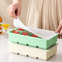 Bac à glaçons réutilisable en silicone à 6 cavités avec couvercle, grand moule carré, démoulage facile, conteneur de stockage pour congélateur, pour la maison et le bar
