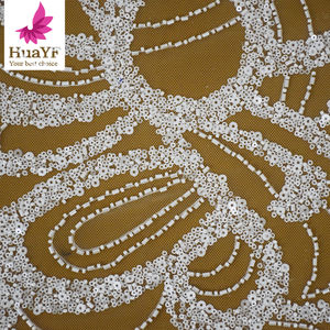 Venta Superior francés blanco con cuentas <span class=keywords><strong>lentejuelas</strong></span> nupcial vestido de encaje de novia Aso Ebi venta al por mayor para 5 yardas 2017 - Product Image 3