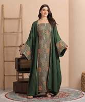 Nouvel ensemble 2 pièces élégant pour femmes musulmanes, abaya et turbans, grande taille, motif floral brodé, manches longues, longueur cheville