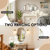 Espejo de Pared Moderno con Marco Metálico, Diseño Irregular Asimétrico Ondulado, Cristal HD, para Baño, Dormitorio, Decoración de Interiores del Hogar