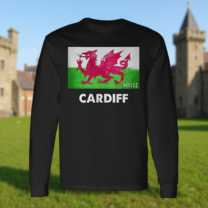 Cardiff Wales Long Sleeve T-<b>Shirt</b> Red <b>Dragon</b> Design Promotional Apparel - Product Image 3