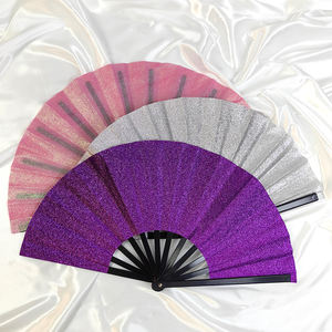 Grande ventaglio di bambù di Glitter pieghevole grande ventaglio con Logo personalizzato stampato per la danza della festa - Product Image 3