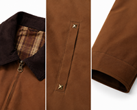 Veste de travail décontractée haut de gamme pour homme, style Detroit, en toile de coton épaisse avec fermeture éclair robuste et finition délavée vintage
