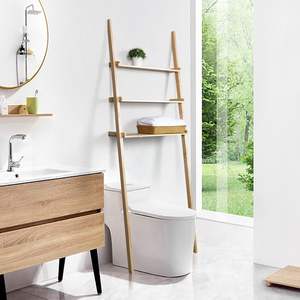 Étagère de rangement à 3 niveaux pour toilettes Étagère inclinable en bois massif Étagère de rangement supérieure pour toilettes de salle de bains - Product Image 2