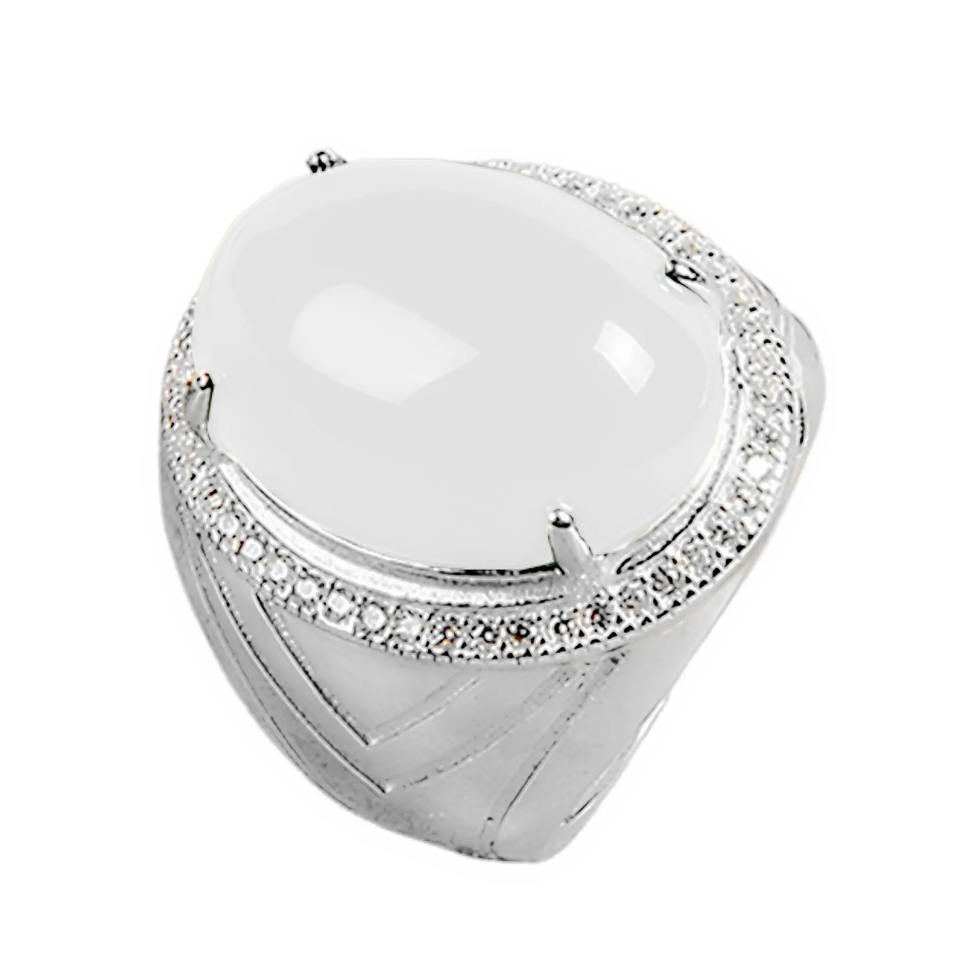 Vintage Ovale Ring Sieraden Cadeau Sfeer 925 Verzilverde Ring Dominante Witte Jade Ring Voor Vrouwen Meisjes