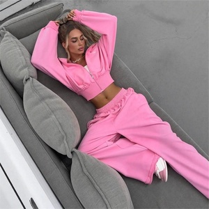 Conjuntos de Moda Casual para <span class=keywords><strong>Mujer</strong></span> Estilo Europeo y Americano - Chaqueta Corta con Cremallera de Manga Larga y Color Sólido, Pantalones de Cintura Doble, Conjunto de Dos Piezas - Product Image 6