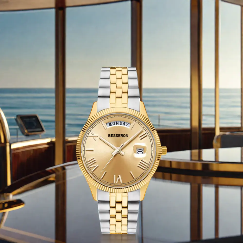 Vintage Herrenmode wasserdichte Uhr hier Edelstahl Montre Homme Gold Reloj Luxusuhr für Herren