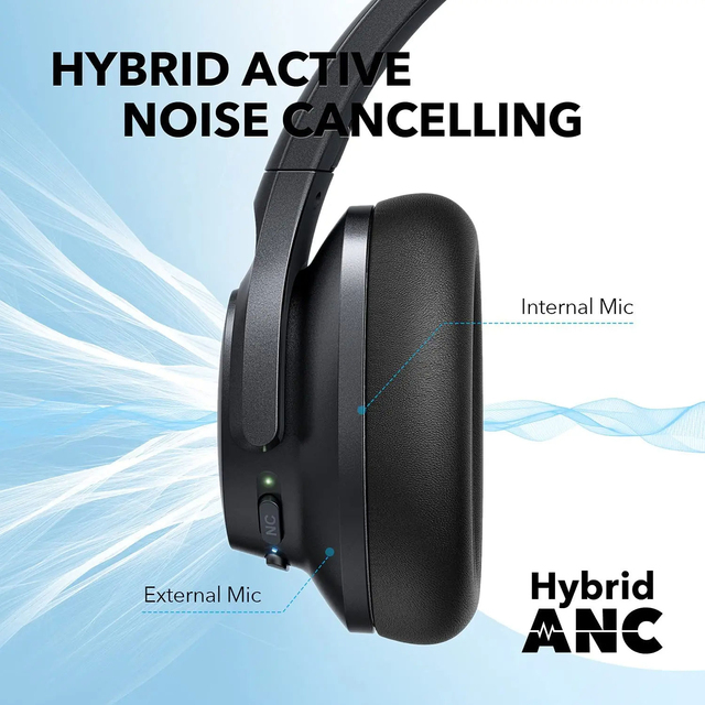 Active Noise Cancelling Waterproof Over Ear Headphone Bluetooth 40 Leather Earpads Long Playtime Stereo Sound Earphone
