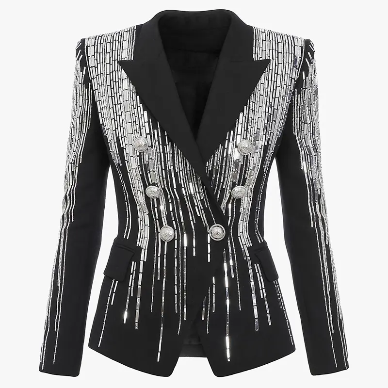 Custom or ready to ship hot sell wholesale new fashion high quality slim fit double breasted crystal womens blazer