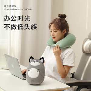 Almohada de viaje portátil en forma de U de terciopelo para la oficina, la siesta y el coche, diseño de color sólido, soporte cómodo - Product Image 4