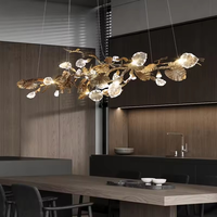 Lámpara Colgante Larga de Lujo con Ramas y Hojas de Metal Dorado, Cristal, para Mesa de Comedor, Villa, Isla de Cocina