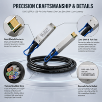 Kabel DAC QSFP28 ke QSFP28 100G Pasif, Rakitan Kabel Tembaga Kecepatan Tinggi untuk Server Switch Pusat Data