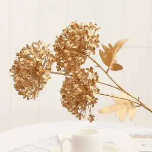 이벤트 장식 용품 골드 수국 인공 꽃 대나무 잎 페르시아 팜 리프 장식 홈 럭셔리