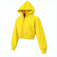 Sweat à capuche court en polaire jaune pour femme, avec cordon de serrage sur le devant, manches longues, motifs graphiques lèvres, style streetwear décontracté, mélange de coton