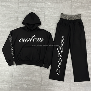 Custom <strong>Clothing</strong> Manufacture Solid Double Waist Pants Hoodie Sets Baggy Heavyweight Sweatsuits Screen Print Oversized Tracksuits - Product Image 1