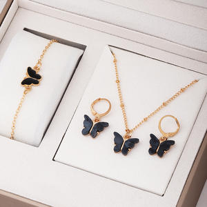 Butterfly Jewelry <b>Set</b> Gold Plated Alloy Necklace Earrings <b>Bracelet</b> Women's Party Cute Fashion Jewelry - Product Image 1