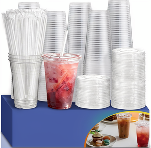 Gobelets en plastique jetables transparents avec couvercles 8oz 12oz 16oz 24oz 32oz Logo personnalisé Vente en gros Fabricant OEM - Product Image 1