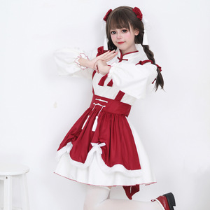 Lolita Maid Dress Rice White Wine Red Women's Costume For New Year Lantern Festival Performance - Product Image 2