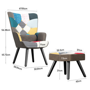 Patchwork Upholstered Tufted Dining Chair with Ottoman Multifabric Design Thick <b>Cushion</b> Wide Backrest <b>for</b> Warehouse and Park Use - Product Image 2