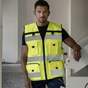 Chaleco de seguridad reflectante amarillo para hombre con bolsillos, ropa exterior informal, ropa de primavera transpirable - Product Image 1
