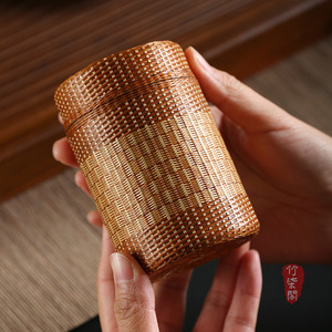 Bamboo Woven Pure Titanium Tea <b>Caddy</b> Small Portable Airtight Jar For Pu'er Tea Storage - Product Image 3