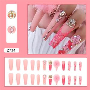 Uñas Acrílicas Adhesivas de Lujo al por Mayor OEM ODM <span class=keywords><strong>con</strong></span> <span class=keywords><strong>Piedras</strong></span> Brillantes, Diseño de Ataúd Mediano, Corazón y Punta <span class=keywords><strong>Francesa</strong></span> <span class=keywords><strong>con</strong></span> Perlas - Product Image 4