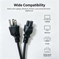 Kabel Daya ETL Terdaftar NEMA 5-15P ke IEC C5 1.5M untuk Laptop, Monitor, Printer, Kabel Daya Pengganti, Panjang Kustom 18AWG 16AWG
