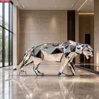 Sculpture de panthère en acier inoxydable YOUFINE, art géométrique, statue polie miroir pour villa et hall d'hôtel