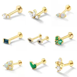 Gemnel newest design 925 sliver opal twin cluster helix single stud earring in 14k gold set