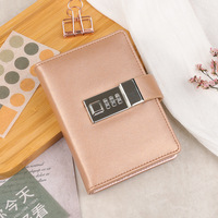 Carnet de notes A7 en cuir PU personnalisé, couverture rigide, style vintage, avec serrure à code secret, reliure cousue, agenda multicolore, 100 pages