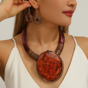 Large Pendants Chunky <b>Statement</b> <b>Necklace</b> Body Big Stone 18k Gold Plated Heavy Artificial Jewelry Set for African Women - Product Image 3
