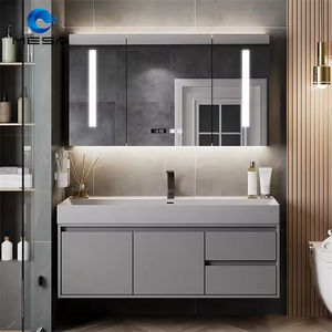 Mueble de Baño Moderno de Lujo Ligero, Resistente al Agua, Color Negro, con Luz LED, Espejo Inteligente con Diseño de Panal, Lavabo Blanco, Montado en la Pared - Product Image 4