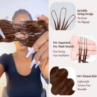 Extensions de cheveux humains au crochet ondulés effet plume pour tresses bohèmes, couleur brun foncé, nœuds miracle