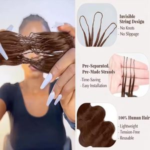Extensions de cheveux humains au crochet ondulés effet <span class=keywords><strong>plume</strong></span> pour tresses bohèmes, couleur brun foncé, nœuds miracle - Product Image 3