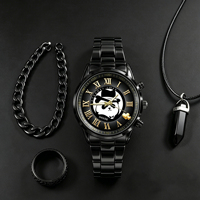 Montre de luxe pour couple, montre-bracelet ronde en alliage avec collier, bracelet et bague, ensemble de bijoux tendance, cadeau