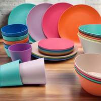 Vente chaude 16 pièces ensemble de vaisselle en plastique Durable assiette à Steak ronde et bol à salade conception de paille de blé