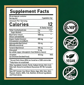 Gommes sans sucre à l'<span class=keywords><strong>ail</strong></span> <span class=keywords><strong>noir</strong></span> et à la cannelle de Ceylan |   60 Comprimés Végétaliens |   Complément alimentaire pour soutenir la santé cardiaque et immunitaire - Product Image 3