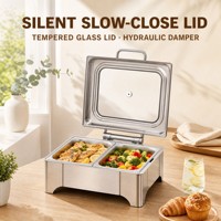 Edelstahl Chafing Dish Quadratisch Rechteckig 1 2 3 Fächer Buffet-Wärmer Gehärteter Glasdeckel Hotel Restaurant Catering