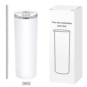 Vaso de acero inoxidable de doble pared de 20oz Hongda 10% blanco para recto para flaco con pajita para volver a la escuela - Product Image 1