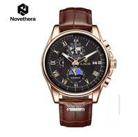 Montre de sport de luxe pour homme LG8975, mouvement à quartz, boîtier en acier inoxydable, bracelet en cuir, étanche, date luminescente, aiguilles simples