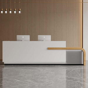 Escritorio de recepción con luz LED moderno de <span class=keywords><strong>Estetica</strong></span> en oro blanco para uso minorista en hospitales y hoteles, superficie brillante ecológica hecha de madera - Product Image 5