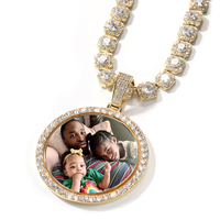 Personnalisé grande taille double face disque rond photo cadre rotatif mémoire pendentif collier pour femmes hommes cadeau d'anniversaire